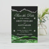 Green Silver Glitter Marble Agate Bewaar de datum Save The Date (Staand voorkant)