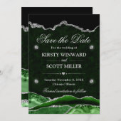 Green Silver Glitter Marble Agate Bewaar de datum Save The Date (Voorkant / Achterkant)