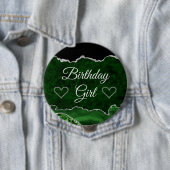 Green & Silver Glitter Marble Agate Birthday Girl Ronde Button 4,0 Cm (In situ)