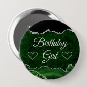 Green & Silver Glitter Marble Agate Birthday Girl Ronde Button 4,0 Cm (Voorkant /achterkant)
