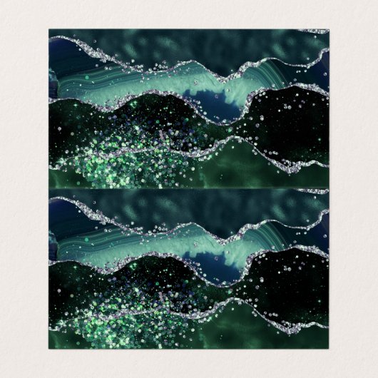 Green Silver Glitter Marble Geode Agate Folded Bus Visitekaartje (Binnenkant ongevouwen)