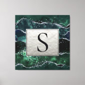 Green Silver Glitter Marble Geode Agate Monogram Canvas Afdruk (Voorkant)