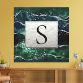 Green Silver Glitter Marble Geode Agate Monogram Canvas Afdruk (Insitu (Woonkamer))