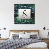 Green Silver Glitter Marble Geode Agate Monogram Canvas Afdruk (Insitu (Slaapkamer))