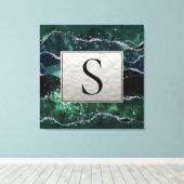 Green Silver Glitter Marble Geode Agate Monogram Canvas Afdruk (Insitu (Houten vloer))