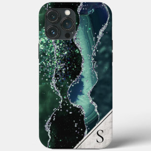 Green Silver Glitter Marble Geode Agate Monogram Case-Mate iPhone Case