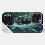 Green Silver Glitter Marble Geode Agate Monogram iPhone Hoesje (Achterkant horizontaal)