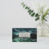 Green Silver Glitter Marble Geode Agate Visitekaartje (Staand voorkant)