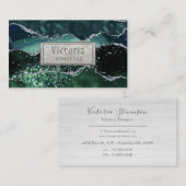 Green Silver Glitter Marble Geode Agate Visitekaartje (Voorkant / Achterkant)