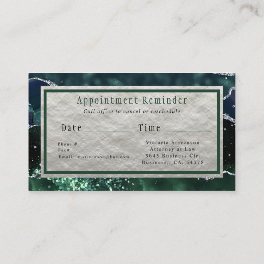 Green Silver Glitter Marble Geode Appointment Card Afsprakenkaartje (Achterkant)