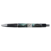 Green Silver Glitter Marble Geode Monogram Pen (Voorkant)