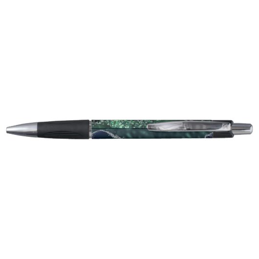 Green Silver Glitter Marble Geode Monogram Pen (Achterkant)