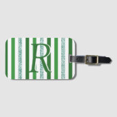 Green Silver Glitter Stripes Monogramed Custom Bagagelabel (Voorkant (horizontaal))