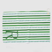 Green Silver Glitter Stripes Monogramed Custom Golfhanddoek (Horizontaal)