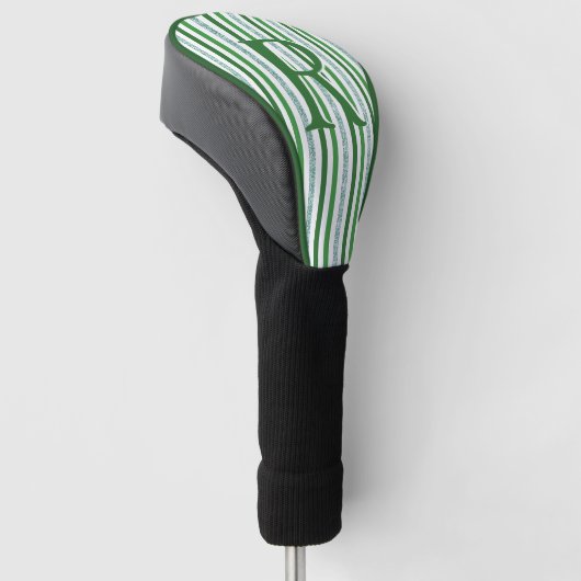 Green Silver Glitter Stripes Monogramed Custom Golfheadcover (Schuin)