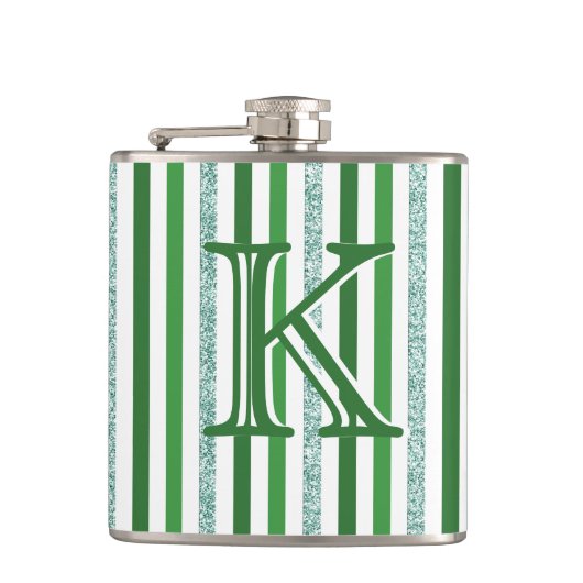 Green Silver Glitter Stripes Monogramed Custom Heupfles (Voorkant)