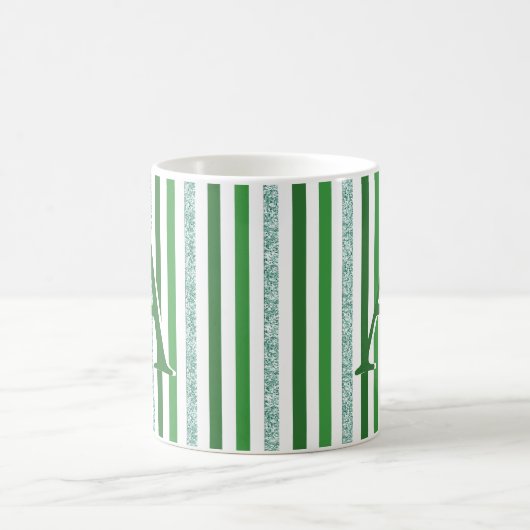 Green Silver Glitter Stripes Monogramed Custom Koffiemok (Center)