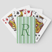 Green Silver Glitter Stripes Monogramed Custom Pokerkaarten (Achterkant)