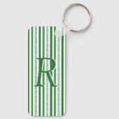 Green Silver Glitter Stripes Monogramed Custom Sleutelhanger (Achterkant)
