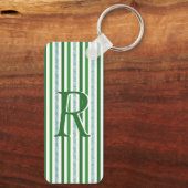 Green Silver Glitter Stripes Monogramed Custom Sleutelhanger (Achterkant)