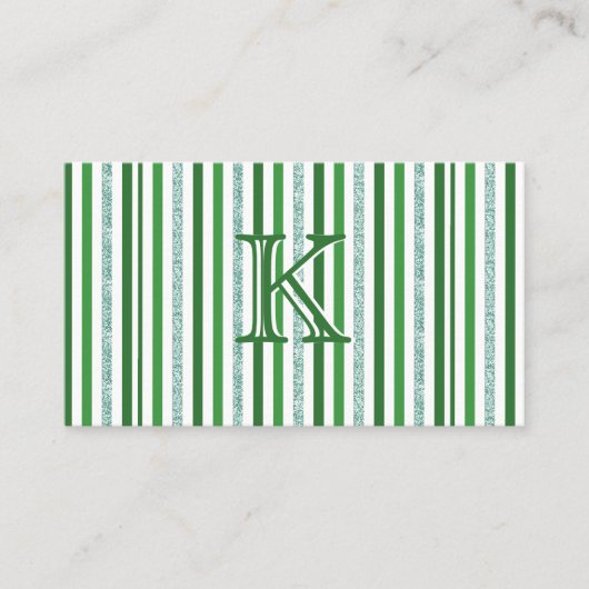Green Silver Glitter Stripes Monogramed Custom Visitekaartje (Voorkant)
