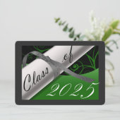 Green & Silver Graduation Party Kaart (Staand voorkant)