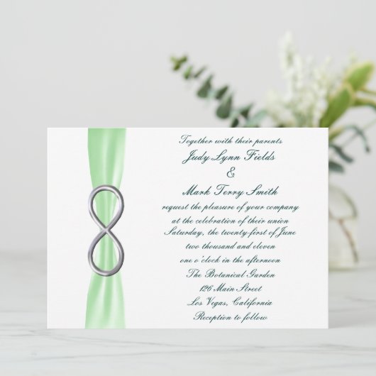 Green Silver Infinity Wedding Invitation Kaart (Staand voorkant)