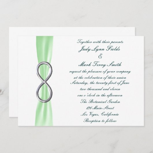 Green Silver Infinity Wedding Invitation Kaart (Voorkant / Achterkant)