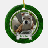 Green Silver Pet-foto kerstversiering Keramisch Ornament (Voorkant)