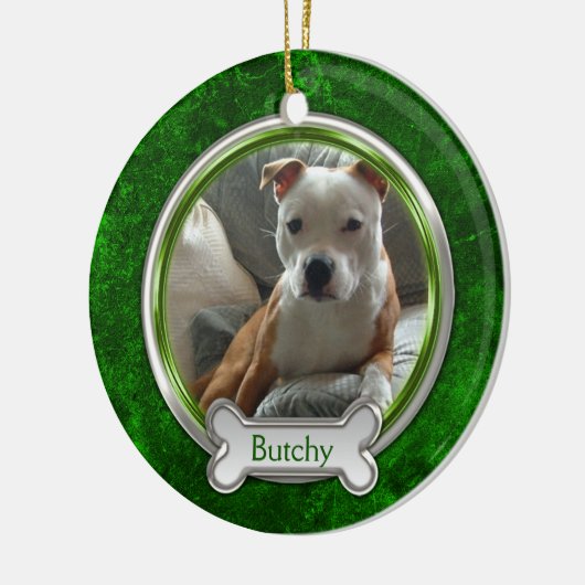 Green Silver Pet-foto kerstversiering Keramisch Ornament (Links)