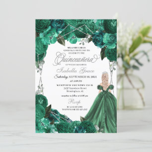 Green & Silver Princess Dress Tiara Quinceanera Kaart