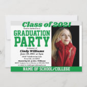 Green Silver School Colors Foto Afstuderen Kaart (Voorkant)