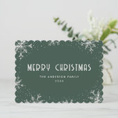 Green Silver Snowflake Christmas Card Feestdagenkaart (Staand voorkant)