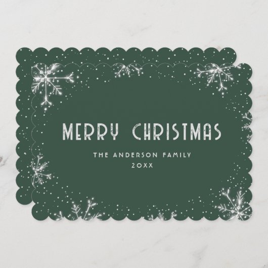 Green Silver Snowflake Christmas Card Feestdagenkaart (Voorkant / Achterkant)