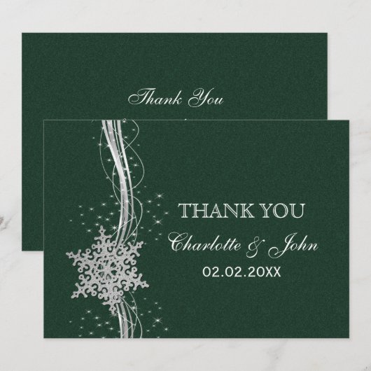 Green Silver Snowflakes Winter bruiloft Hartelijk  Kaart (Voorkant / Achterkant)