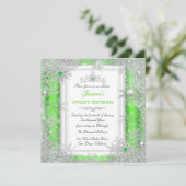 Green Silver Winter Wonderland Sweet 16 Snowflake Kaart (Staand voorkant)