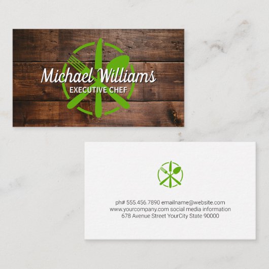 Green Silverware-Logo | Achtergrond hout Visitekaartje (Voorkant / Achterkant)