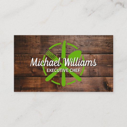 Green Silverware-Logo | Achtergrond hout Visitekaartje (Voorkant)