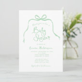 Green Simple Bow Baby shower Invitation Kaart (Staand voorkant)
