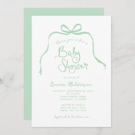 Green Simple Bow Baby shower Invitation Kaart
