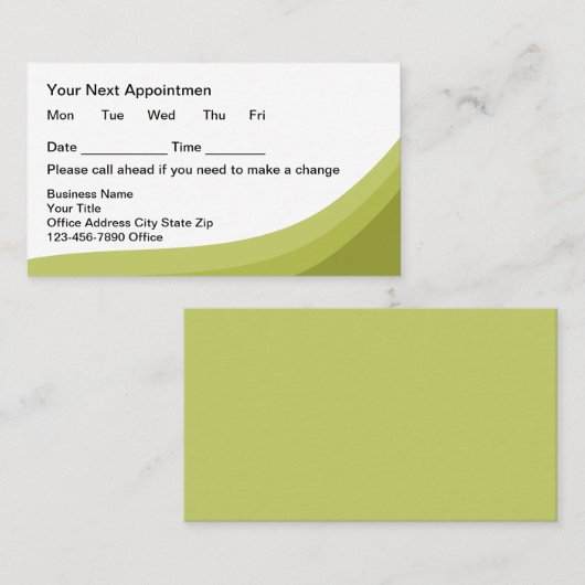 Green Simple Business Client Appointment Cards Afsprakenkaartje (Voorkant / Achterkant)