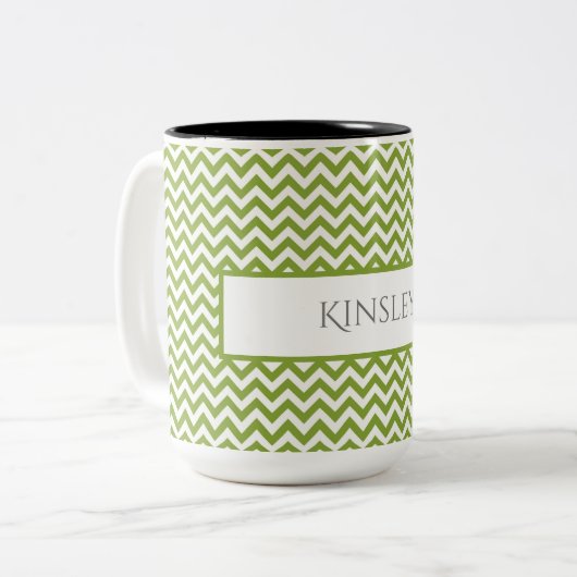 Green Simple Chevron Two-Tone Coffee-Mok Tweekleurige Koffiemok (Voorkant links)