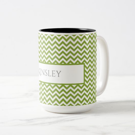 Green Simple Chevron Two-Tone Coffee-Mok Tweekleurige Koffiemok (Voorkant rechts)
