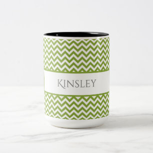Green Simple Chevron Two-Tone Coffee-Mok Tweekleurige Koffiemok