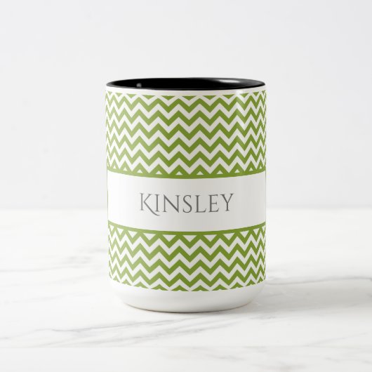 Green Simple Chevron Two-Tone Coffee-Mok Tweekleurige Koffiemok (Center)