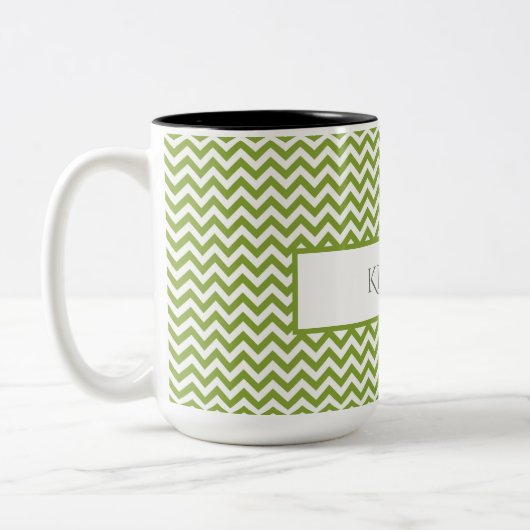 Green Simple Chevron Two-Tone Coffee-Mok Tweekleurige Koffiemok (Links)