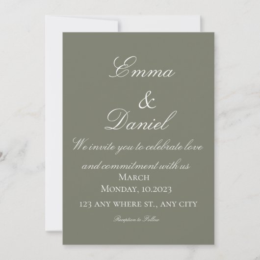Green Simple Elegant Photo Wedding Invitation Kaart (Voorkant)