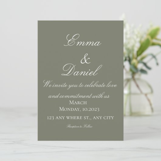 Green Simple Elegant Photo Wedding Invitation Kaart (Staand voorkant)