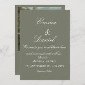 Green Simple Elegant Photo Wedding Invitation Kaart (Voorkant / Achterkant)