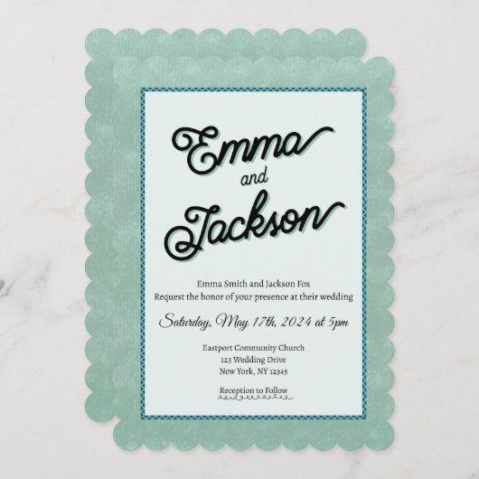 Green, Simple, Modern Wedding Invitation Kaart (Voorkant / Achterkant)